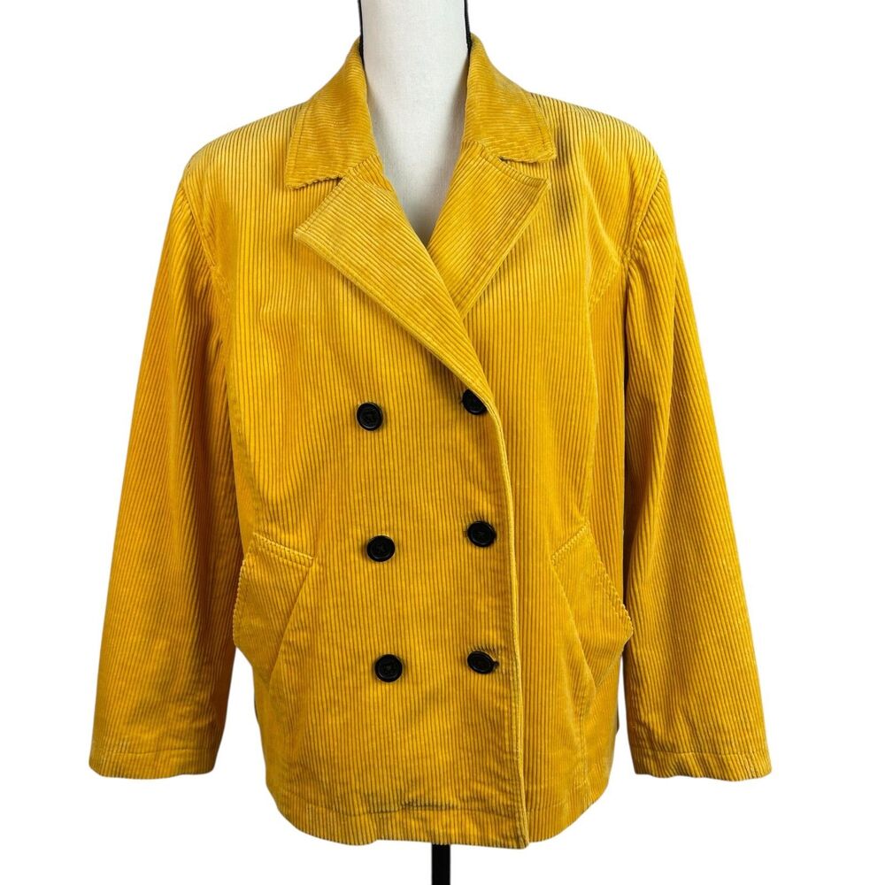 Liz Claiborne Women's Corduroy Jacket Size 1X Yellow Double Breasted Casual Coat